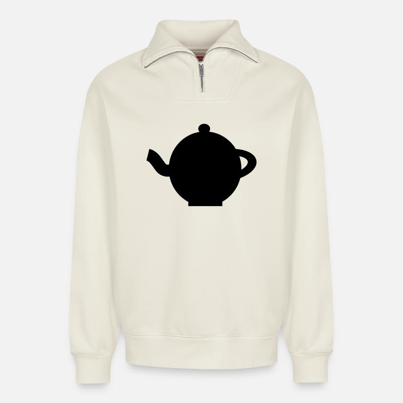 Teekanne - Relaxed Unisex Organic Half Zip Sweatshirt – von SPREAD - Naturweiß