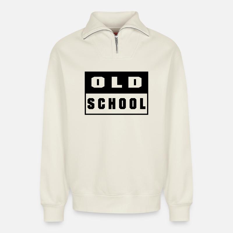 Old School - Relaxed Unisex Organic Half Zip Sweatshirt – by SPREAD - off white