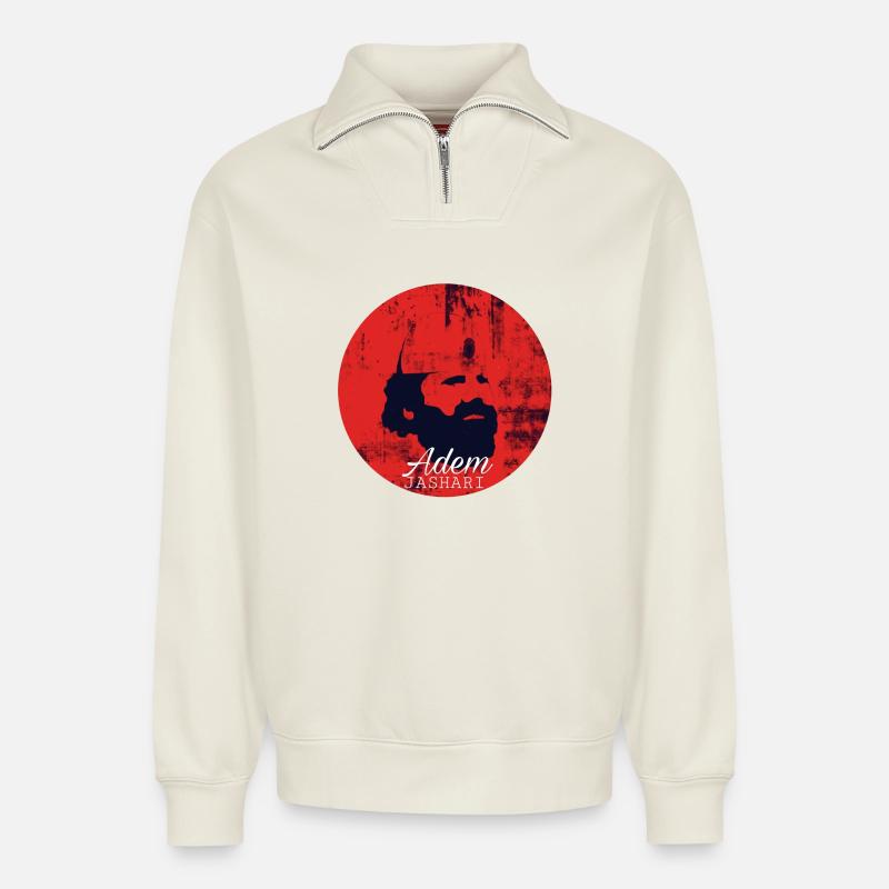 AdemJashari - Relaxed Unisex Organic Half Zip Sweatshirt – von SPREAD - Naturweiß