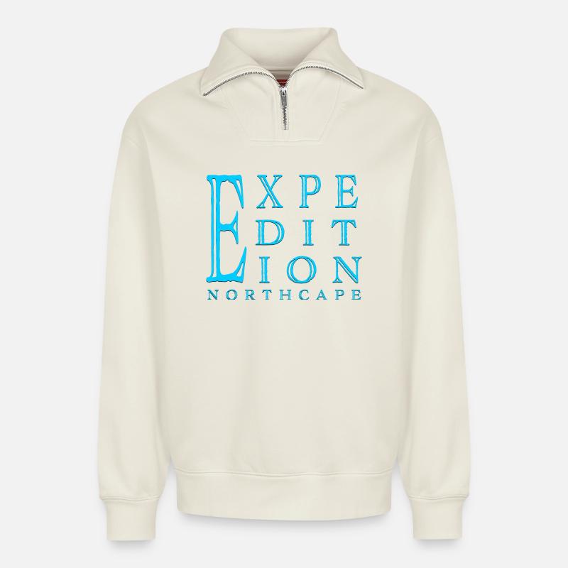 ExpeditionNorthcap - Relaxed Unisex Organic Half Zip Sweatshirt – von SPREAD - Naturweiß