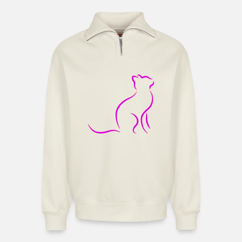 Katze - Relaxed Unisex Organic Half Zip Sweatshirt – von SPREAD - Naturweiß