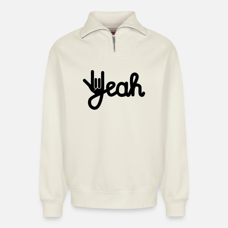 Yeah - Relaxed Unisex Organic Half Zip Sweatshirt – von SPREAD - Naturweiß