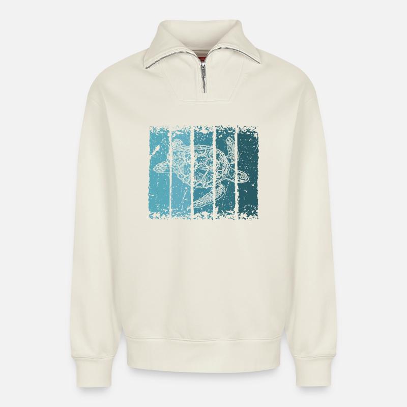 Schildkröte - Relaxed Unisex Organic Half Zip Sweatshirt – von SPREAD - Naturweiß