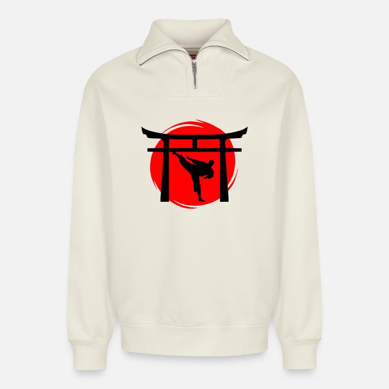 Yokogeri Torii - Relaxed Unisex Organic Half Zip Sweatshirt – von SPREAD - Naturweiß