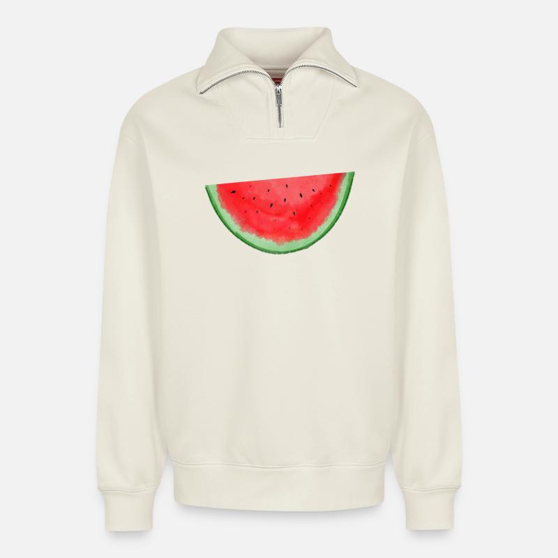 Wassermelone Aquarell - Relaxed Unisex Organic Half Zip Sweatshirt – von SPREAD - Naturweiß