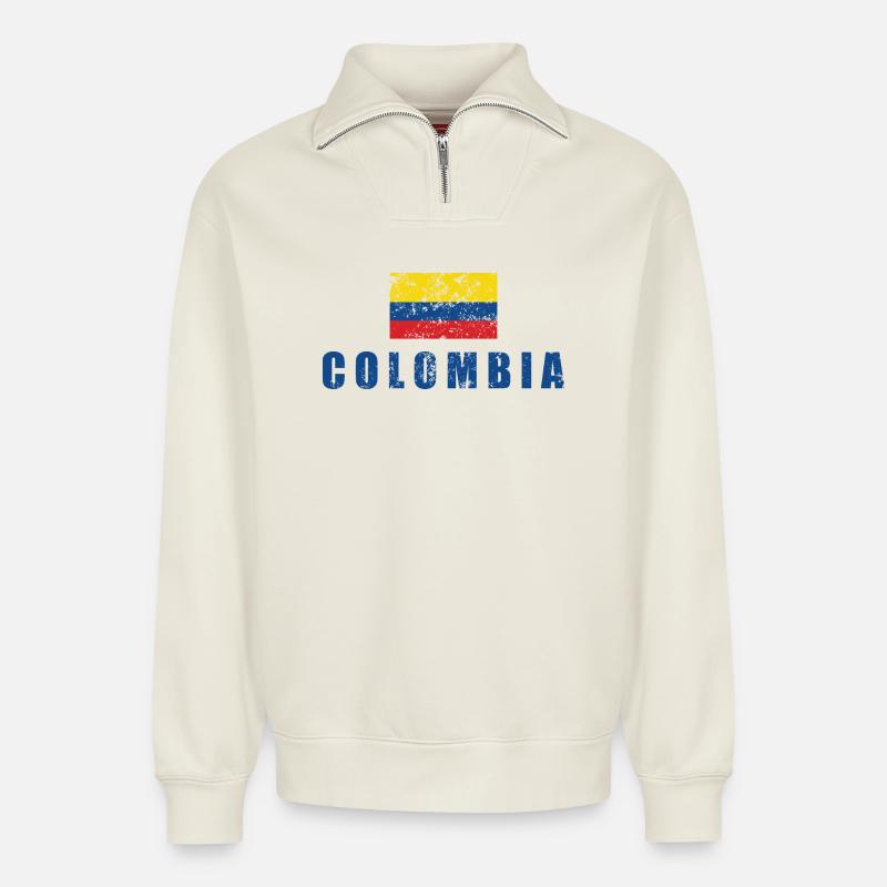 Kolumbien - Relaxed Unisex Organic Half Zip Sweatshirt – von SPREAD - Naturweiß
