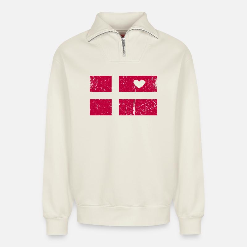 Herzflagge Dänemark Widmung - Relaxed Unisex Organic Half Zip Sweatshirt – von SPREAD - Naturweiß