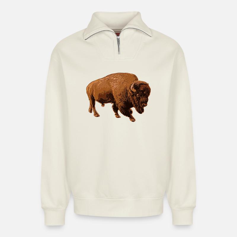 Bison - Relaxed Unisex Organic Half Zip Sweatshirt – von SPREAD - Naturweiß