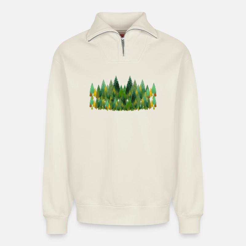 trees and trees and trees - Relaxed Unisex Organic Half Zip Sweatshirt – von SPREAD - Naturweiß