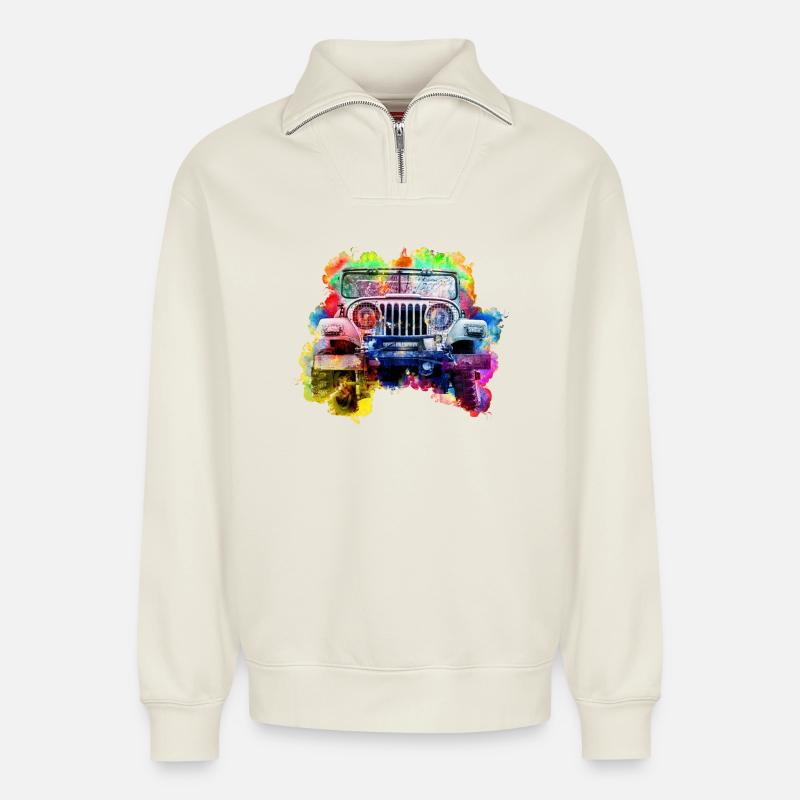 Jeep - Relaxed Unisex Organic Half Zip Sweatshirt – von SPREAD - Naturweiß