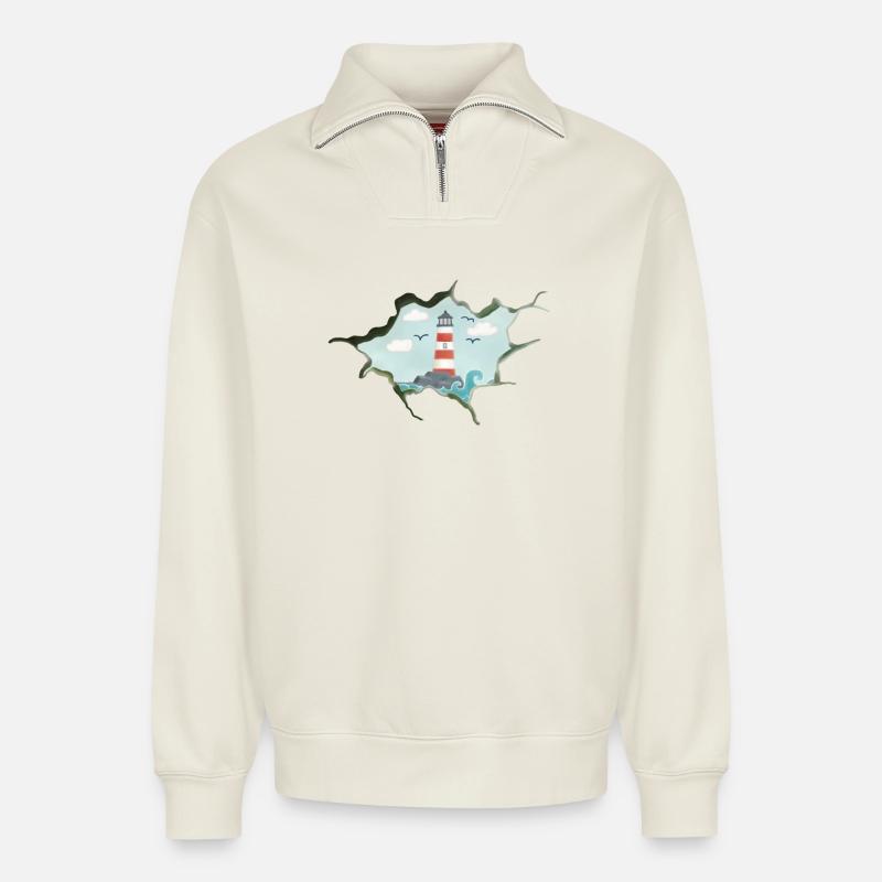 Druchbruch zum Strand - Relaxed Unisex Organic Half Zip Sweatshirt – von SPREAD - Naturweiß