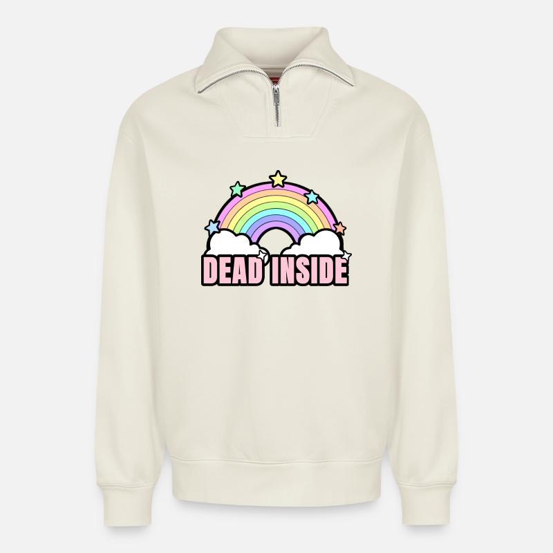 Dead Inside Rainbow - Sweat unisexe décontracté en coton biologique à demi-zip – de SPREAD - blanc cassé