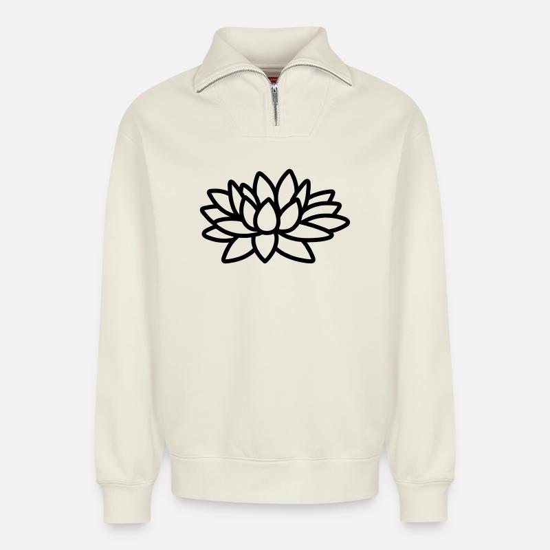 Lotusblume - Relaxed Unisex Organic Half Zip Sweatshirt – von SPREAD - Naturweiß