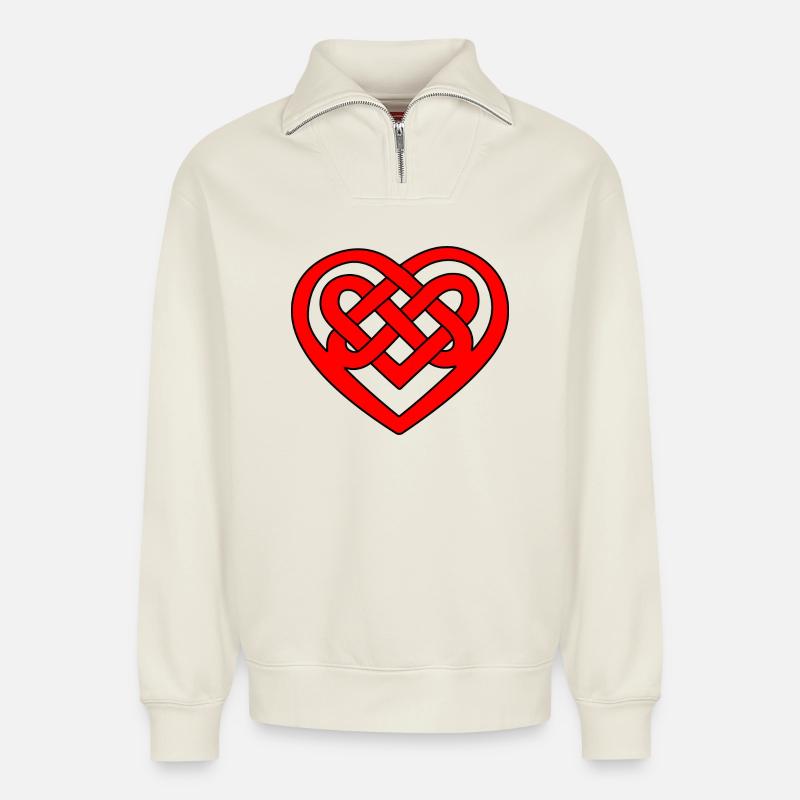 Celtic heart - Relaxed Unisex Organic Half Zip Sweatshirt – by SPREAD - off white