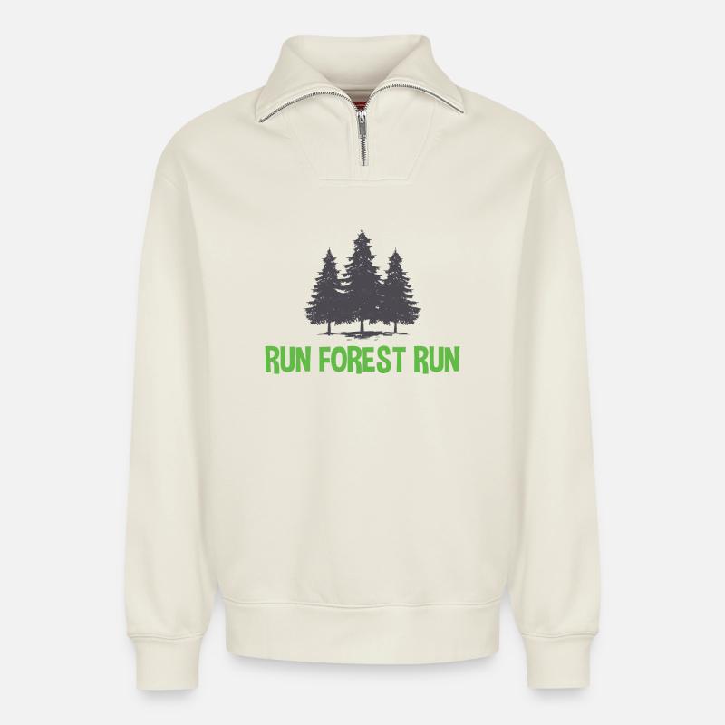 Run Forest Run - Sweat unisexe décontracté en coton biologique à demi-zip – de SPREAD - blanc cassé