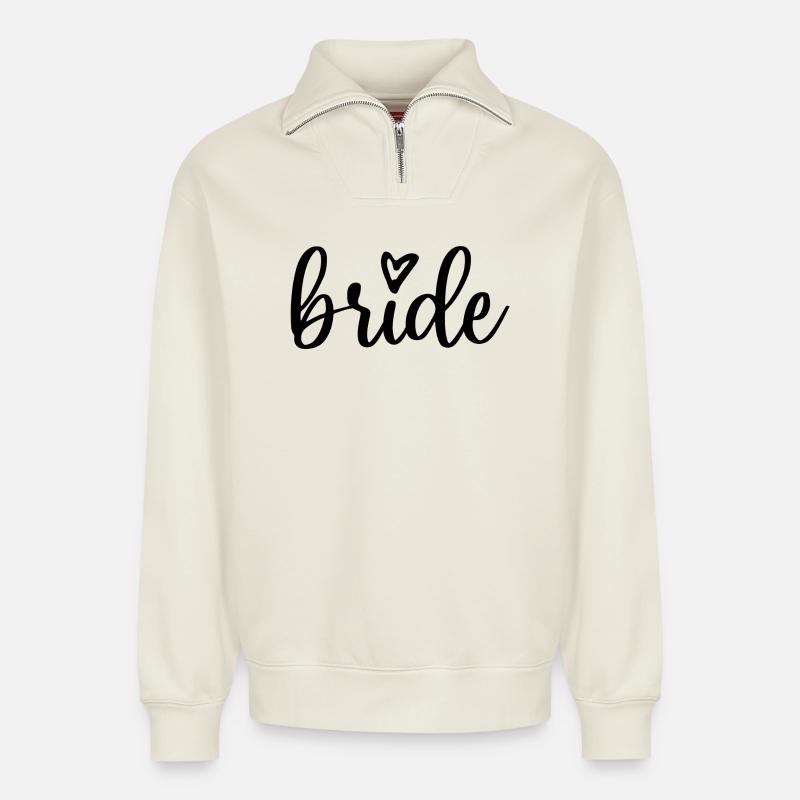 Bride - Relaxed Unisex Organic Half Zip Sweatshirt – von SPREAD - Naturweiß