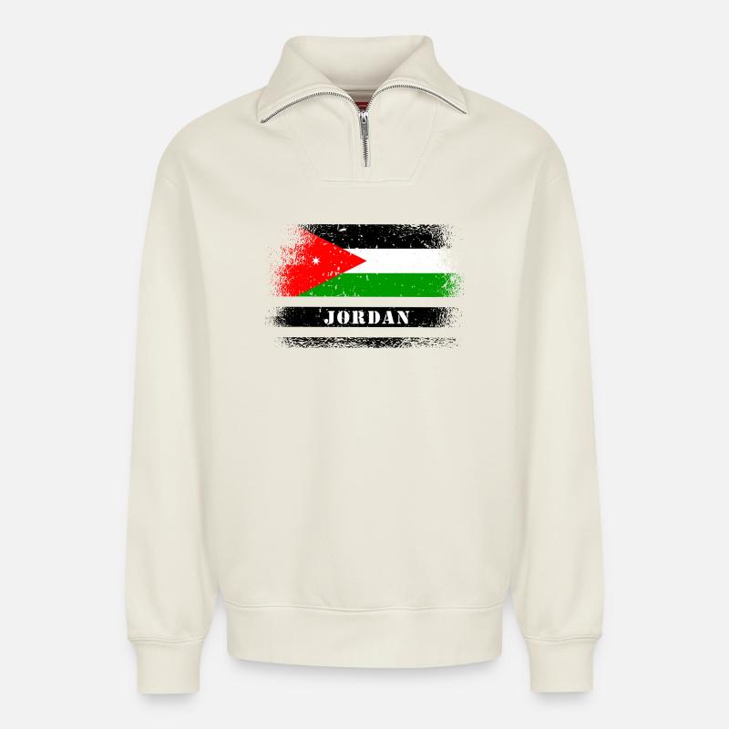 Jordanien Flaggen Design - Relaxed Unisex Organic Half Zip Sweatshirt – von SPREAD - Naturweiß