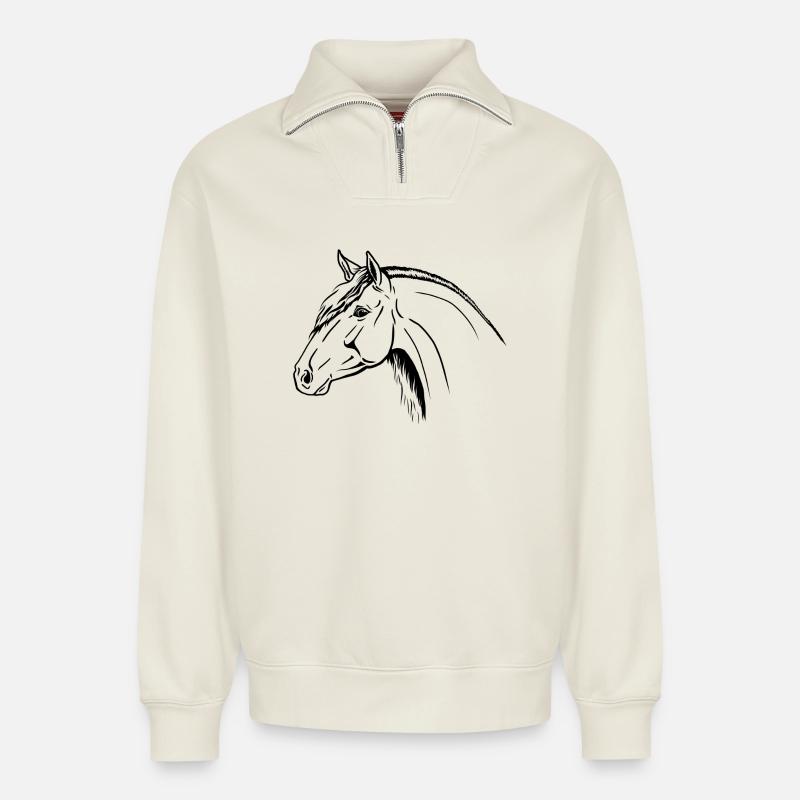 Spanischer Hengst Portrait - Relaxed Unisex Organic Half Zip Sweatshirt – von SPREAD - Naturweiß