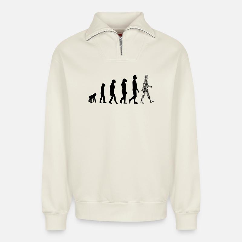 Evolution QR code - Humour pass sanitaire - Sweat unisexe décontracté en coton biologique à demi-zip – de SPREAD - blanc cassé