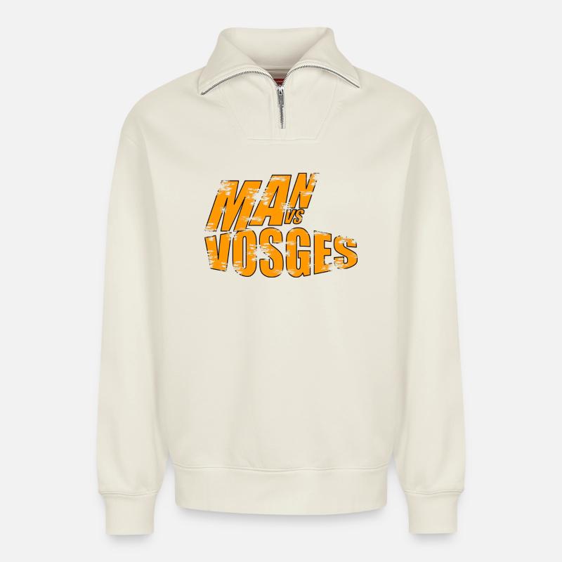 Mann vs Wilde Vogesen - Relaxed Unisex Organic Half Zip Sweatshirt – von SPREAD - Naturweiß