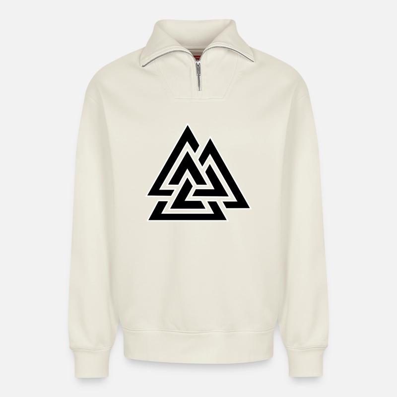 Dreiecksverschlungenes Muster - Relaxed Unisex Organic Half Zip Sweatshirt – von SPREAD - Naturweiß