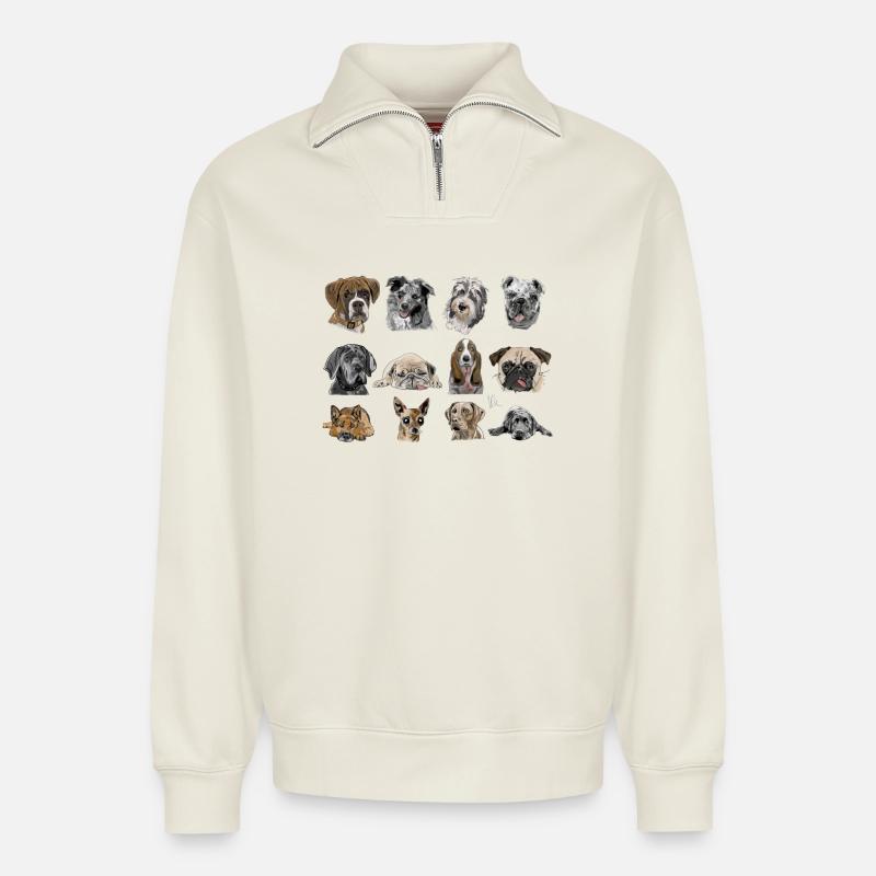 dogs - Relaxed Unisex Organic Half Zip Sweatshirt – von SPREAD - Naturweiß
