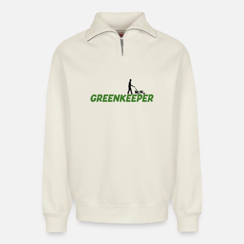 Greenkeeper Rasenmäher Gärtner Garten Geschenkidee - Relaxed Unisex Organic Half Zip Sweatshirt – von SPREAD - Naturweiß
