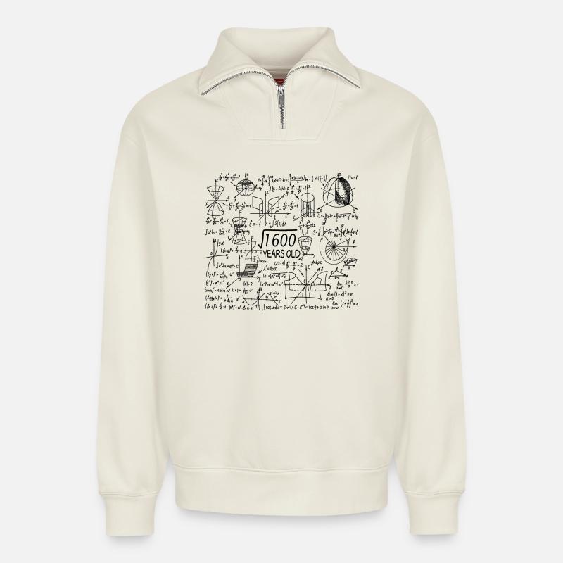40 ans pour les profs de maths et les geeks en maths - Sweat unisexe décontracté en coton biologique à demi-zip – de SPREAD - blanc cassé