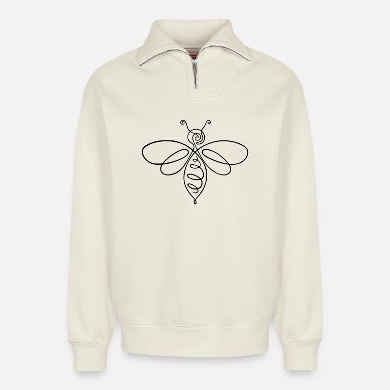 Biene Bienchen One Line - Relaxed Unisex Organic Half Zip Sweatshirt – von SPREAD - Naturweiß