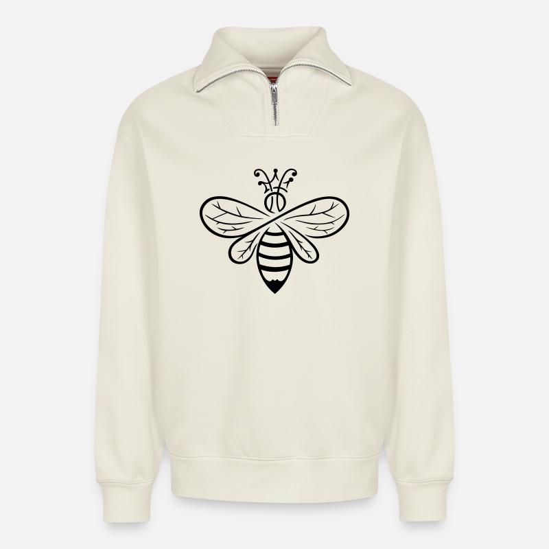 Bee Queen Bee Queen - Relaxed Unisex Organic Half Zip Sweatshirt – by SPREAD - off white