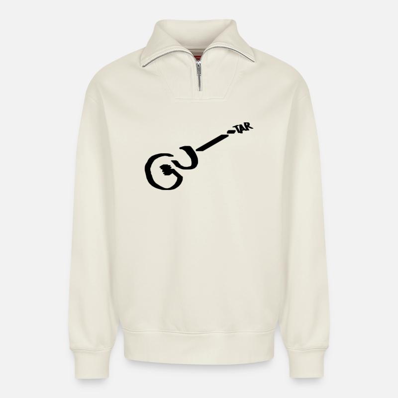Guitar Pikto schwarz - Relaxed Unisex Organic Half Zip Sweatshirt – von SPREAD - Naturweiß