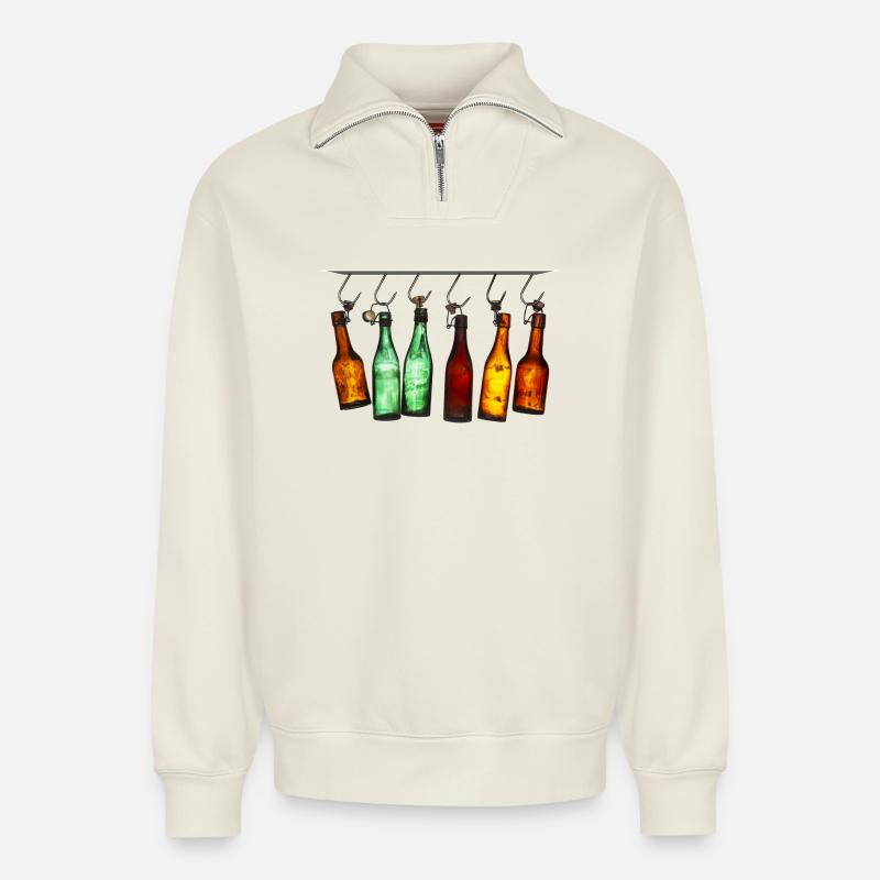 Hängende bunte Flaschen - Relaxed Unisex Organic Half Zip Sweatshirt – von SPREAD - Naturweiß
