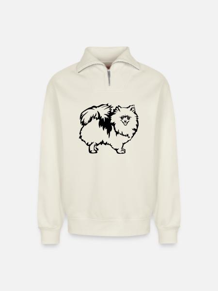 Spitz nain - Sweat unisexe décontracté en coton biologique à demi-zip – de SPREAD - blanc cassé