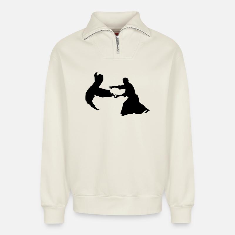 Aikido throw - Relaxed Unisex Organic Half Zip Sweatshirt – by SPREAD - off white