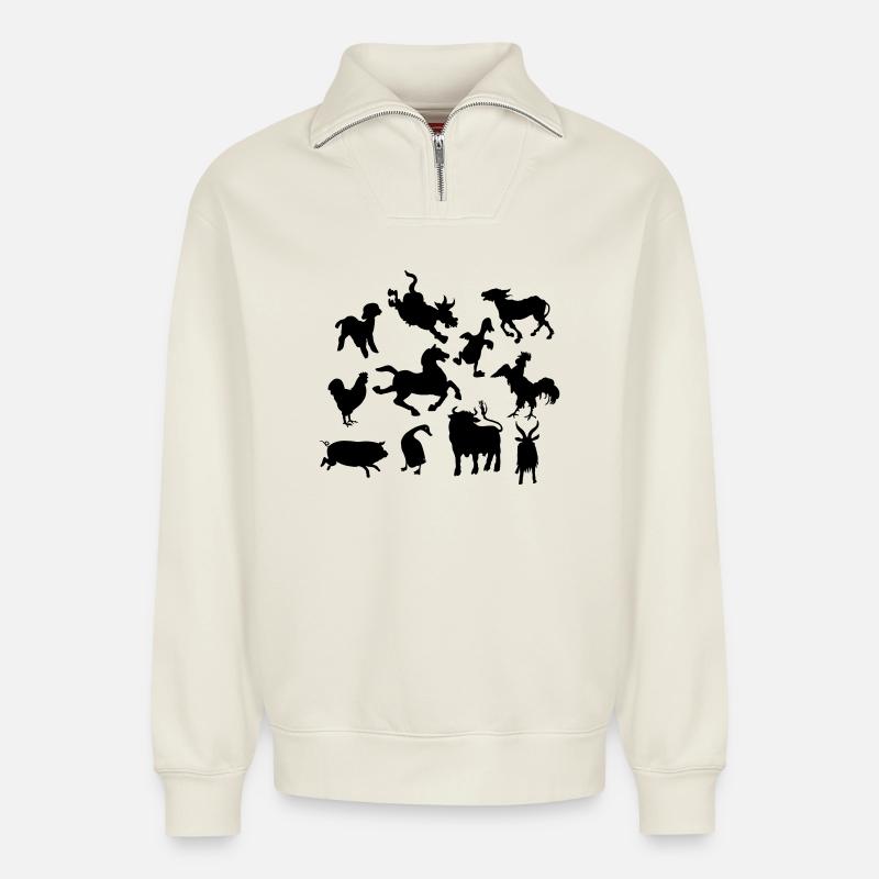Farm animals - Relaxed Unisex Organic Half Zip Sweatshirt – by SPREAD - off white