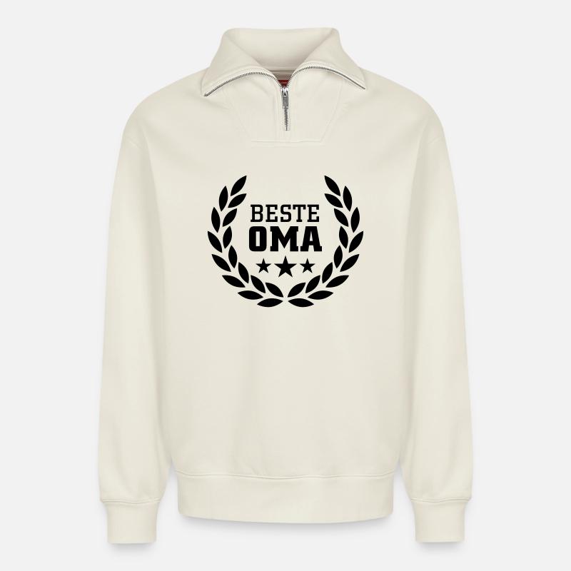 Beste Oma - Relaxed Unisex Organic Half Zip Sweatshirt – von SPREAD - Naturweiß