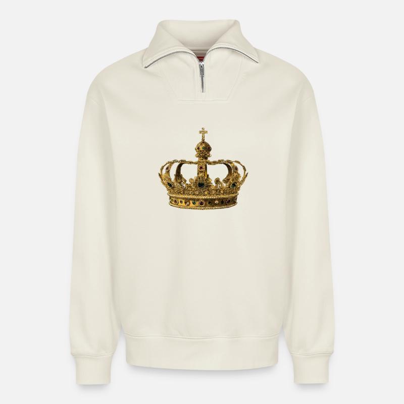 Krone - Relaxed Unisex Organic Half Zip Sweatshirt – von SPREAD - Naturweiß