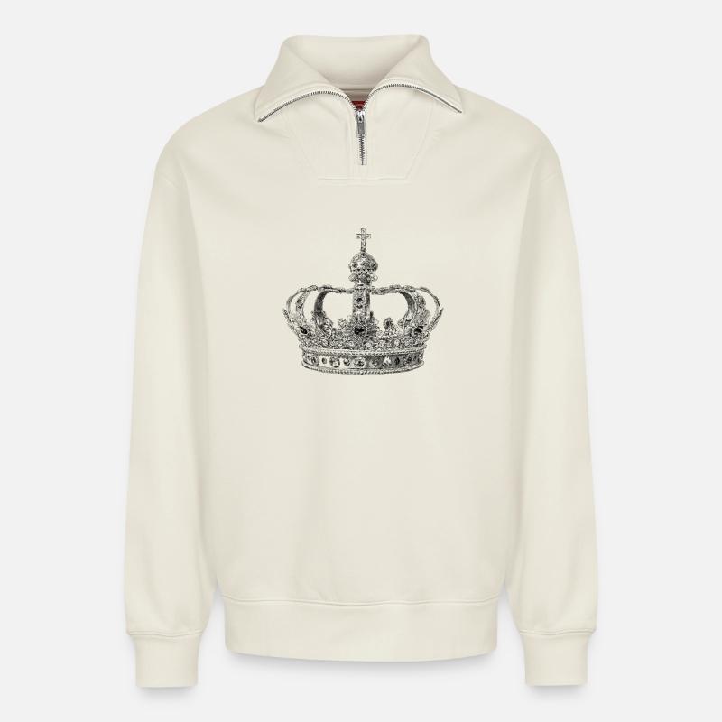 Krone - Relaxed Unisex Organic Half Zip Sweatshirt – von SPREAD - Naturweiß