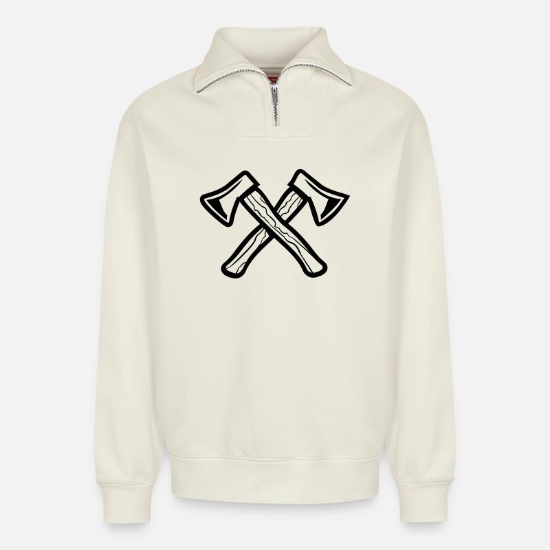 Gekreuzte Äxte, Axes - Relaxed Unisex Organic Half Zip Sweatshirt – von SPREAD - Naturweiß