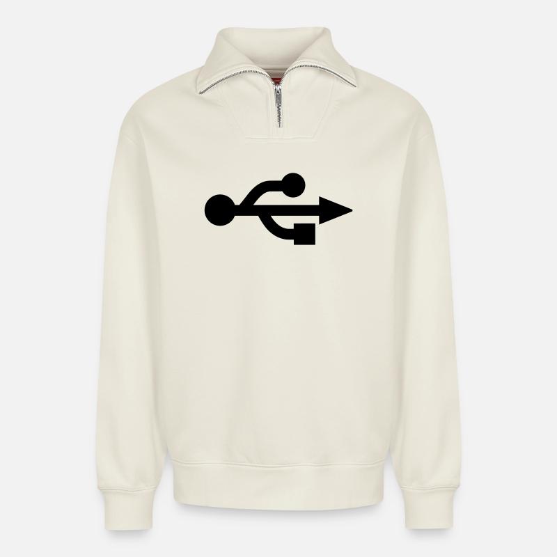 USB Logo - Nerd - Geek - Relaxed Unisex Organic Half Zip Sweatshirt – von SPREAD - Naturweiß