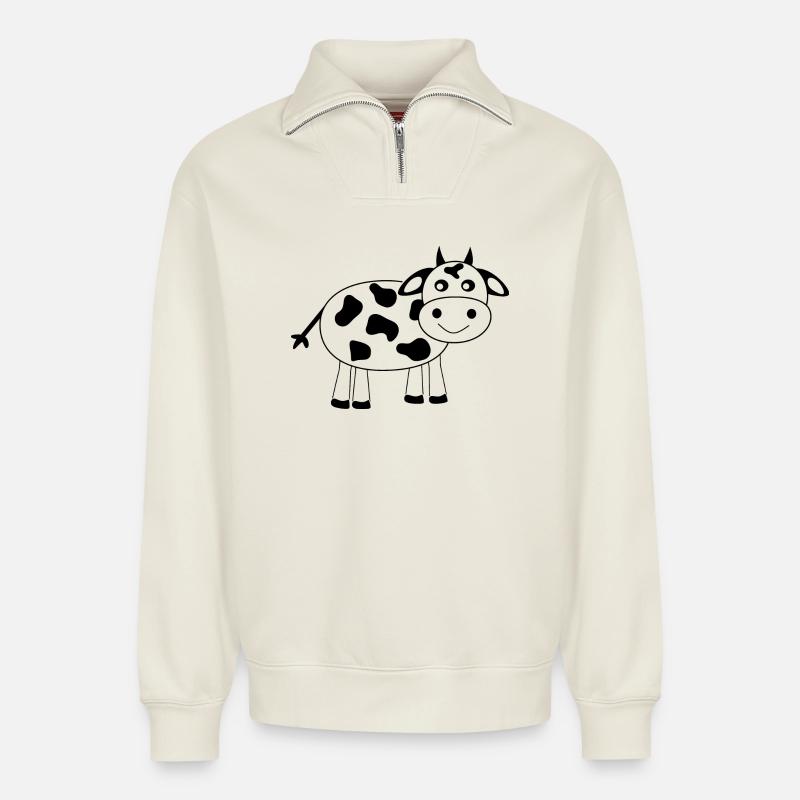 Kuh schwarz Comic - Relaxed Unisex Organic Half Zip Sweatshirt – von SPREAD - Naturweiß