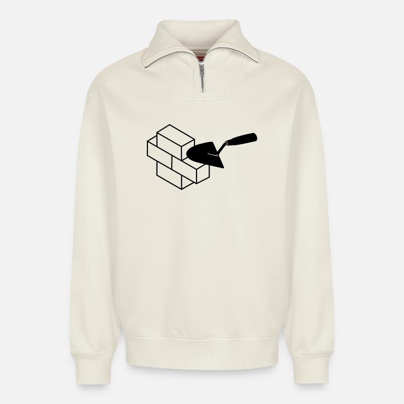 Mauersteine und Kelle - Relaxed Unisex Organic Half Zip Sweatshirt – von SPREAD - Naturweiß