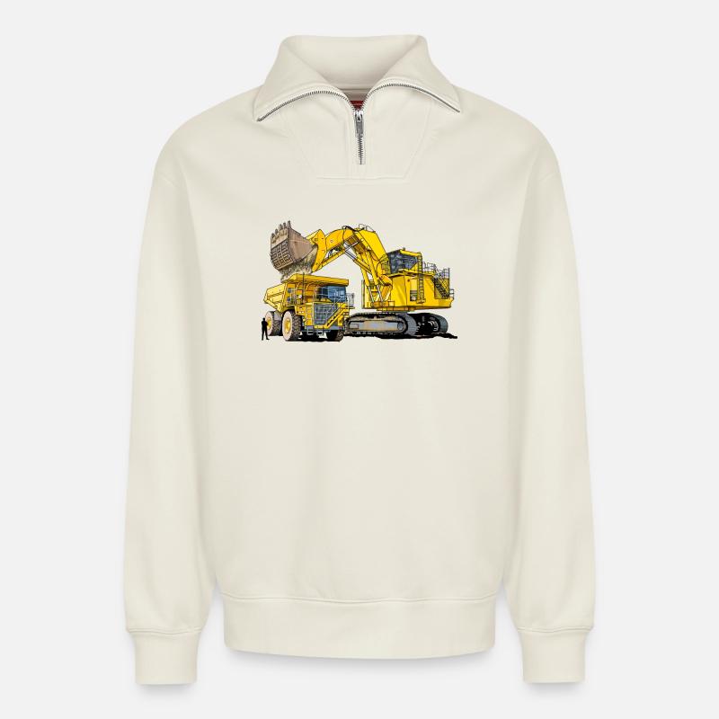 Monster Bagger mit Lastwagen - Relaxed Unisex Organic Half Zip Sweatshirt – von SPREAD - Naturweiß