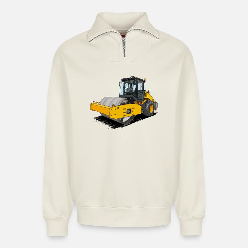 Roller in road construction - Relaxed Unisex Organic Half Zip Sweatshirt – by SPREAD - off white