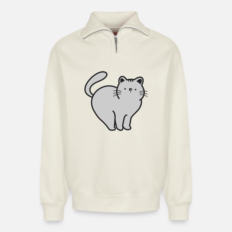 Chats Chats - Sweat unisexe décontracté en coton biologique à demi-zip – de SPREAD - blanc cassé