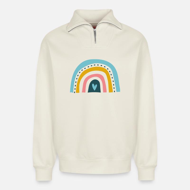 Regenbogen mit Herz - Relaxed Unisex Organic Half Zip Sweatshirt – von SPREAD - Naturweiß