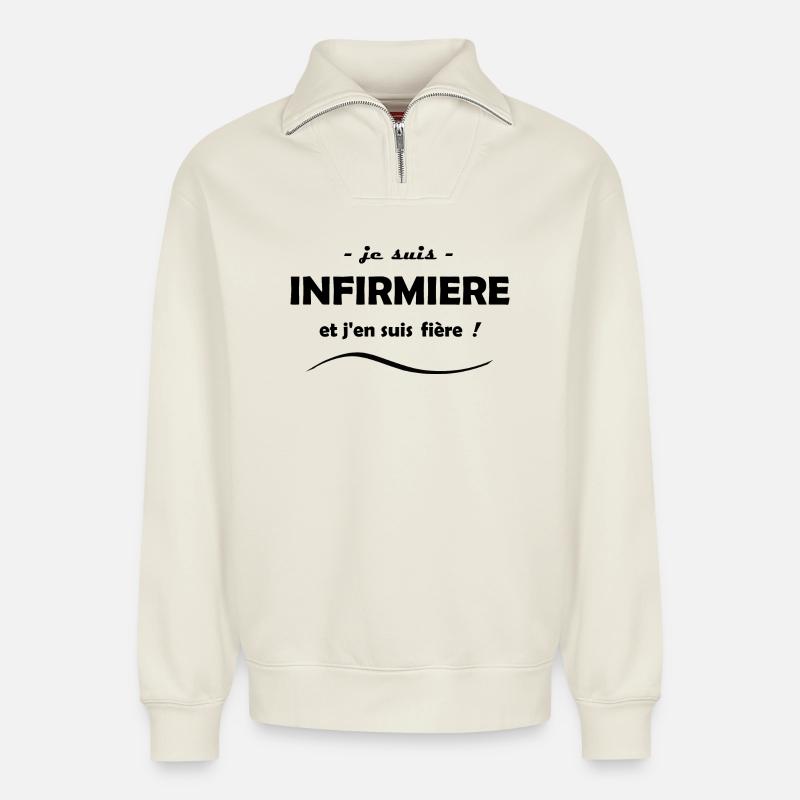 je suis infirmière - Sweat unisexe décontracté en coton biologique à demi-zip – de SPREAD - blanc cassé