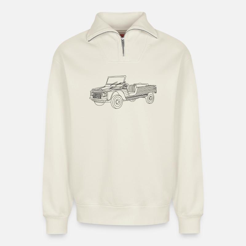 Der Mehari - Relaxed Unisex Organic Half Zip Sweatshirt – von SPREAD - Naturweiß