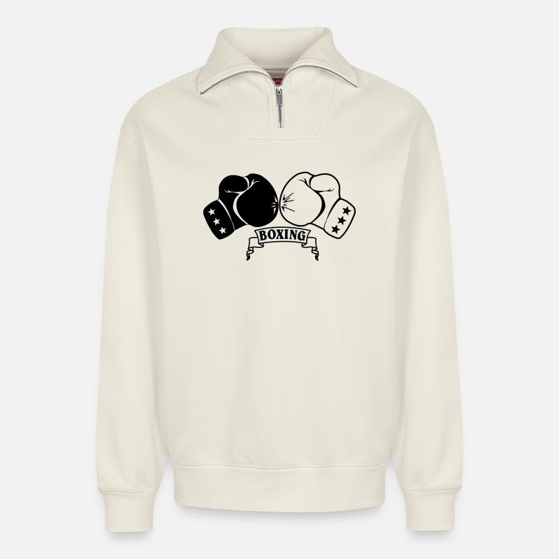 Boxhandschuhe - Relaxed Unisex Organic Half Zip Sweatshirt – von SPREAD - Naturweiß