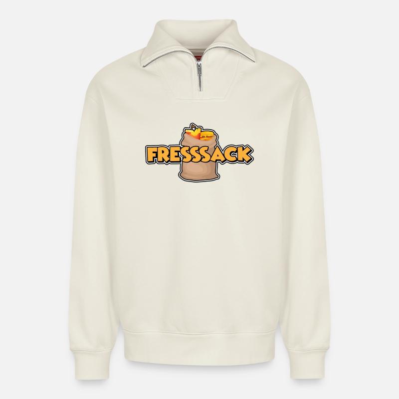 Fresssack - Relaxed Unisex Organic Half Zip Sweatshirt – von SPREAD - Naturweiß